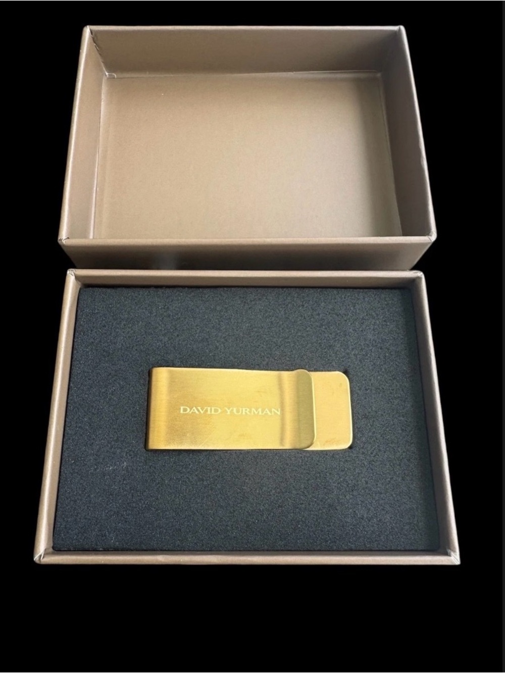 David Yurman Brushed Gold Tone Money Clip with Engraved Logo